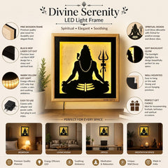 Laser Art Lord Shiva LED Wall Decor Frame 12x12 Inch | Mahadev Wall Hanging with Warm Yellow Light | Wooden & MDF Wall Art | USB Power Adapter Included | Spiritual Home Temple Living Room Decor