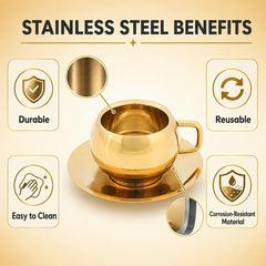 Luxury Gold-Plated Stainless Steel Tea Cup and Saucer - Elegant Drinkware Combo Idol for Home & Gifting for Every Occasion