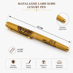 Laxmi & Shub Labh Engraved On Metal Body Rollerball Pen With Golden Trims & Blue Refill (Blue)