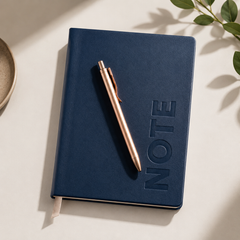Premium A5 Navy Blue Leather Diary Notebook with Metal Pen | Executive Journal for Office, Business & Personal Use