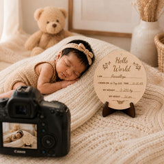 Photo Posing Props Newborn Baby Birth Details Milestone Plaque, Hello World Baby Announcement Board