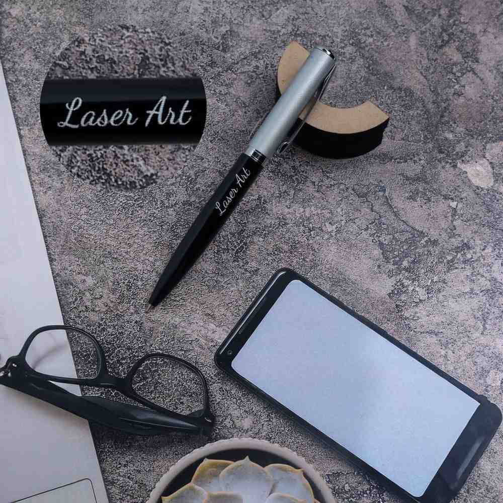 Personalized Pen with Name Engraving |  Premium Metal Black with Grey Custom Ball Pen