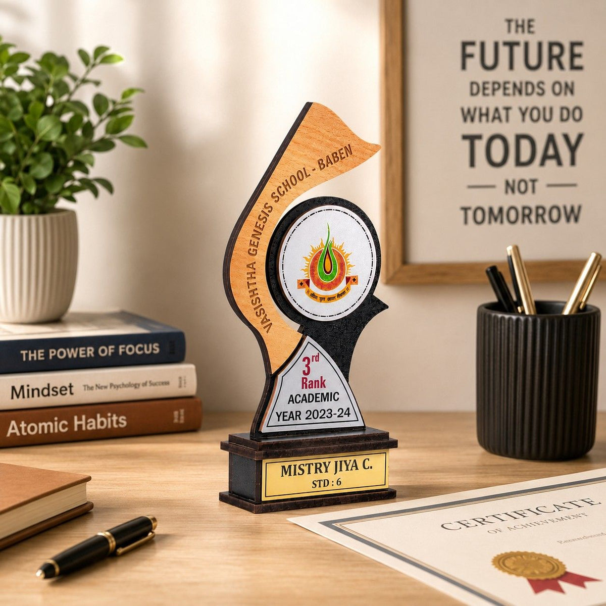 Custom Engraved Wooden Trophy for Academic & Corporate Events