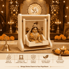 Wooden Deity Jhula for Laddu Gopal, Krishna Ji & Other God Idols | Traditional Swing for Home Mandir, Puja Room & Religious Festivals