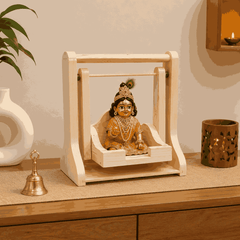 Wooden Deity Jhula for Laddu Gopal, Krishna Ji & Other God Idols | Traditional Swing for Home Mandir, Puja Room & Religious Festivals