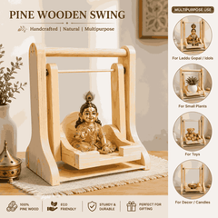 Wooden Deity Jhula for Laddu Gopal, Krishna Ji & Other God Idols | Traditional Swing for Home Mandir, Puja Room & Religious Festivals