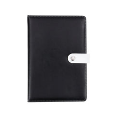 Classic Black Leather Notebook with White Strap Closure