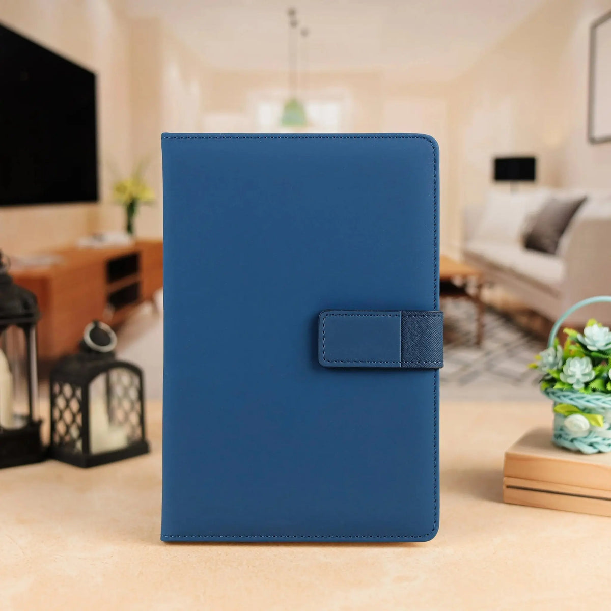 Classic Blue Leather Notebook with Magnetic Clasp