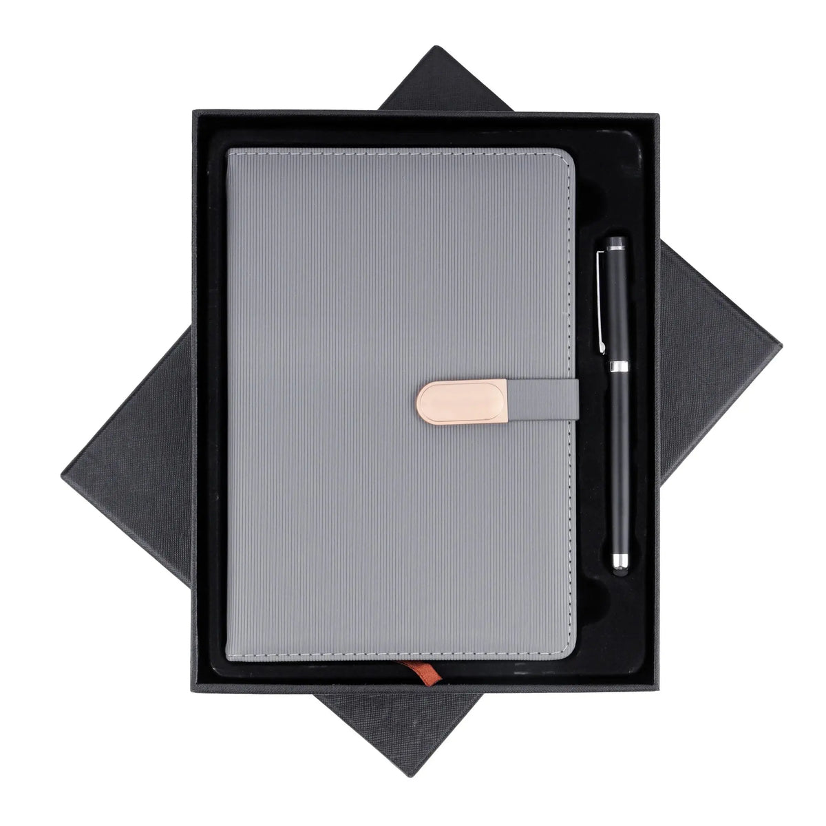 Classic Gray Notebook and Pen Set with Rose Gold Magnetic Closure