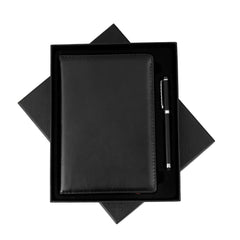 Deluxe Black Leather Notebook and Pen Gift Set