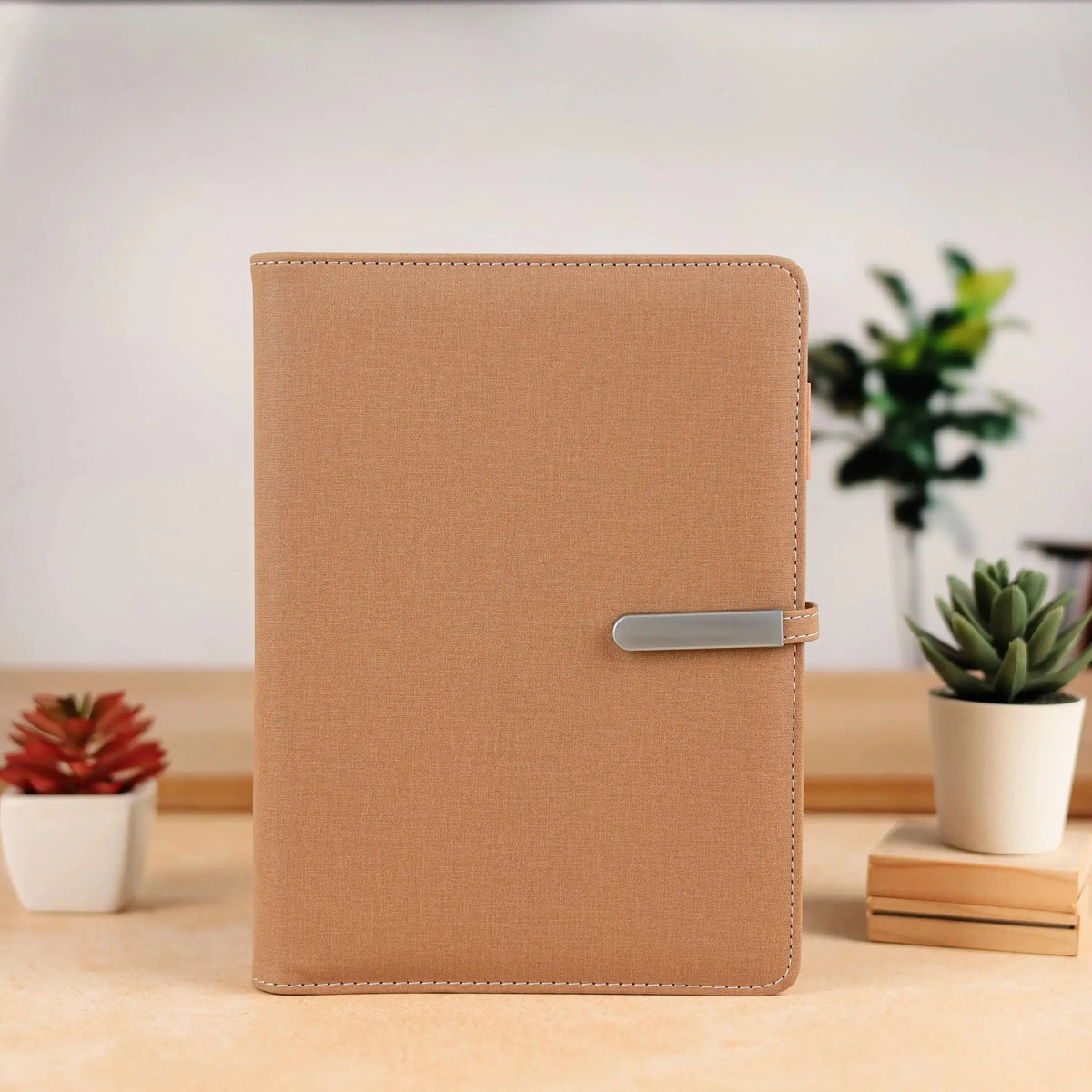 Elegant Beige Leather Notebook with Metal Clasp