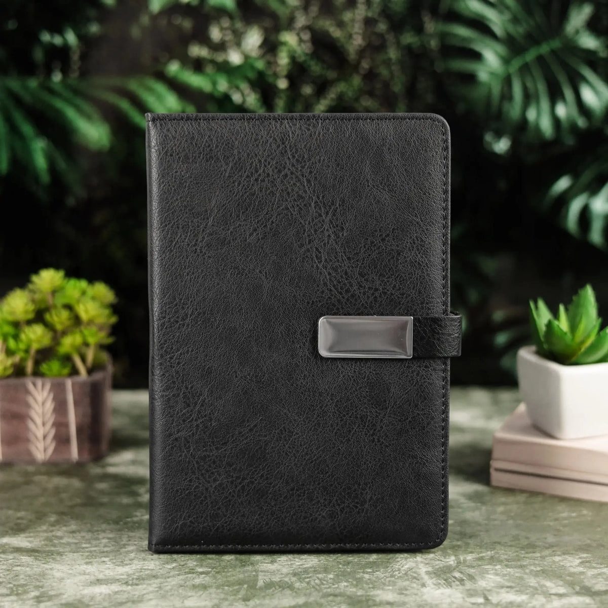 Elegant Black Leather Notebook with Metal Clasp