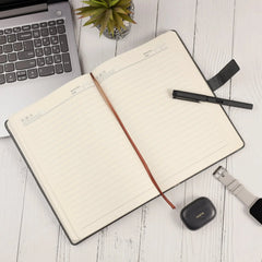 Elegant Black Textured Leather Notebook with Metal Clasp