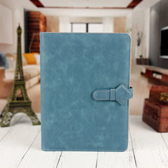 Elegant Blue Leather Notebook with Unique Strap Closure