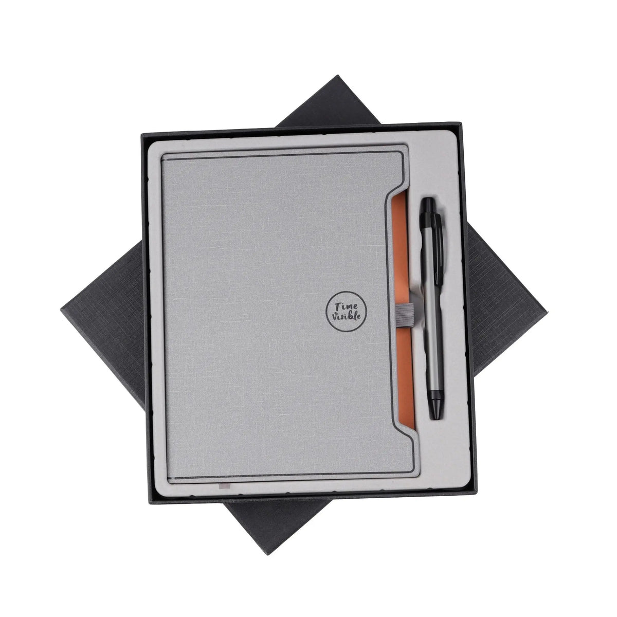 Elegant Gray Notebook with Pen Holder and Bookmark Ribbon