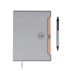 Elegant Gray Notebook with Pen Holder and Bookmark Ribbon