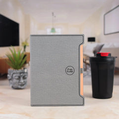 Elegant Gray Notebook with Pen Holder and Bookmark Ribbon