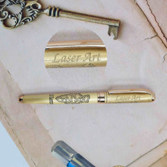 Engraved Golden Finish Pen with Vintage Love Motif - Elegant Writing Instrument for Gifting