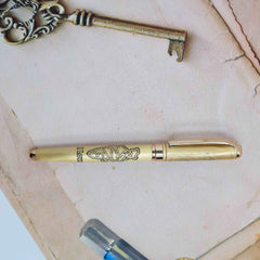 Engraved Golden Finish Pen with Vintage Love Motif - Elegant Writing Instrument for Gifting