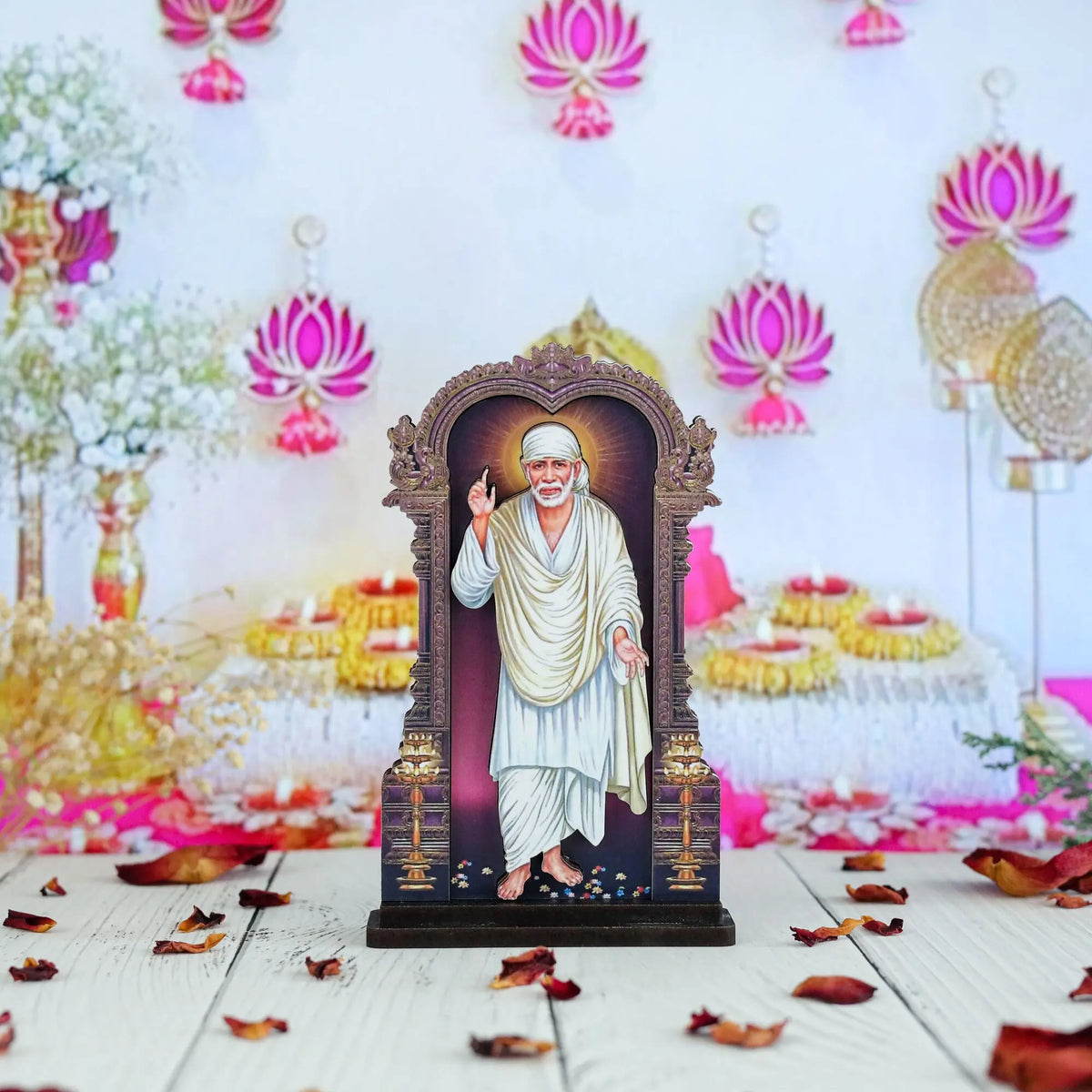 Handcrafted 3D Sai Baba Wooden Statue - Spiritual Home Decor, Pooja Room Idol, Shirdi Sai Baba Murti for Meditation and Gifting The-Laser-Art