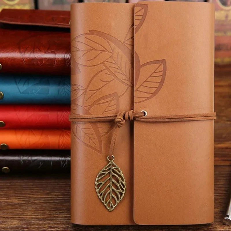 Premium Leather Diary Journal for Writing, Sketching & Travel | Flexible Cover with Antique Leaf Charm