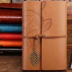 Premium Leather Diary Journal for Writing, Sketching & Travel | Flexible Cover with Antique Leaf Charm