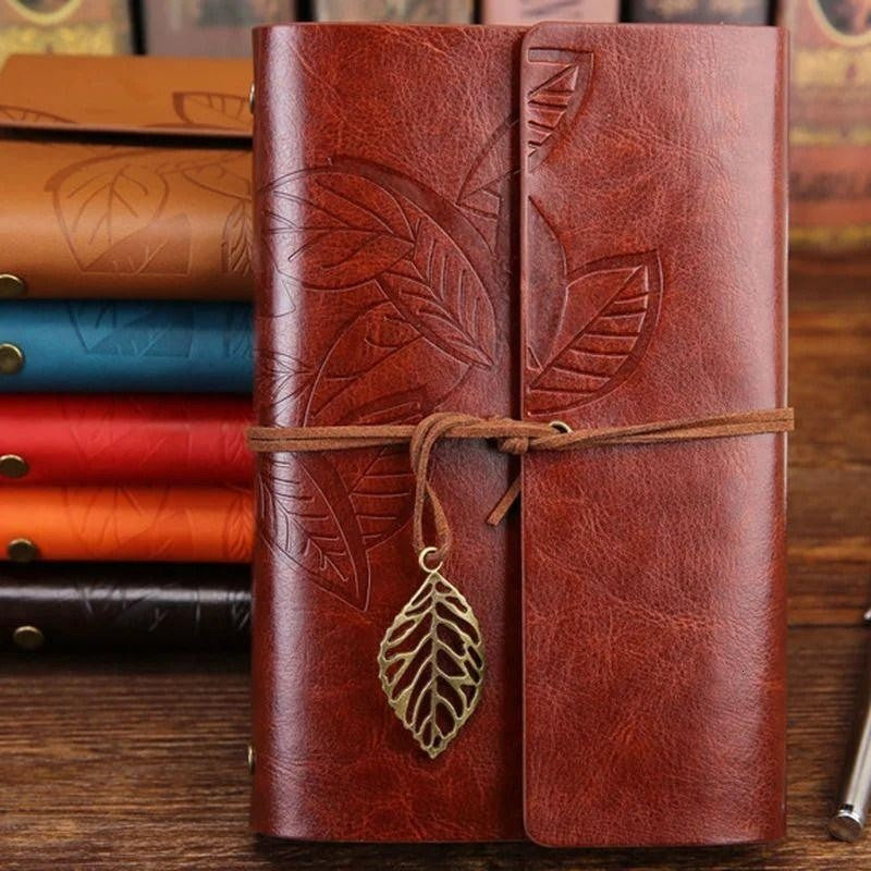 Premium Leather Diary Journal for Writing, Sketching & Travel | Flexible Cover with Antique Leaf Charm