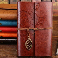 Premium Leather Diary Journal for Writing, Sketching & Travel | Flexible Cover with Antique Leaf Charm