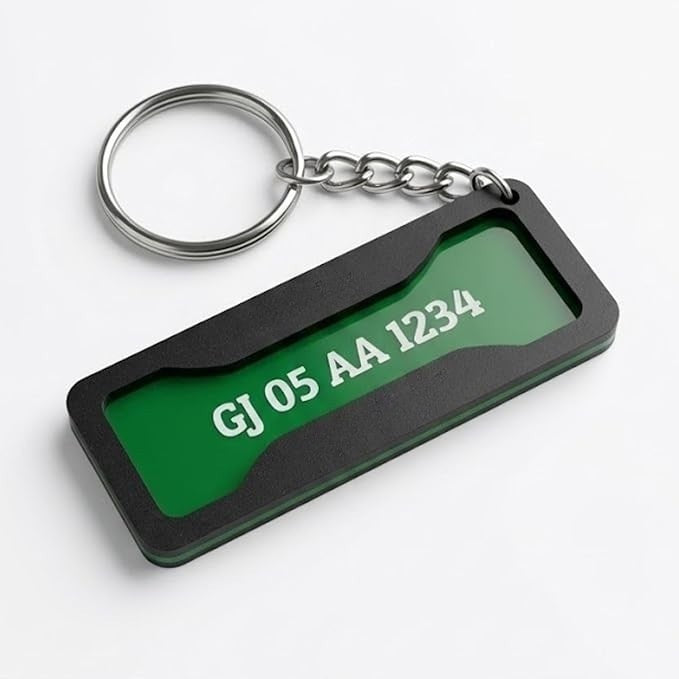 Personalized Green Number Plate Keychain | Custom Vehicle Number Key Holder