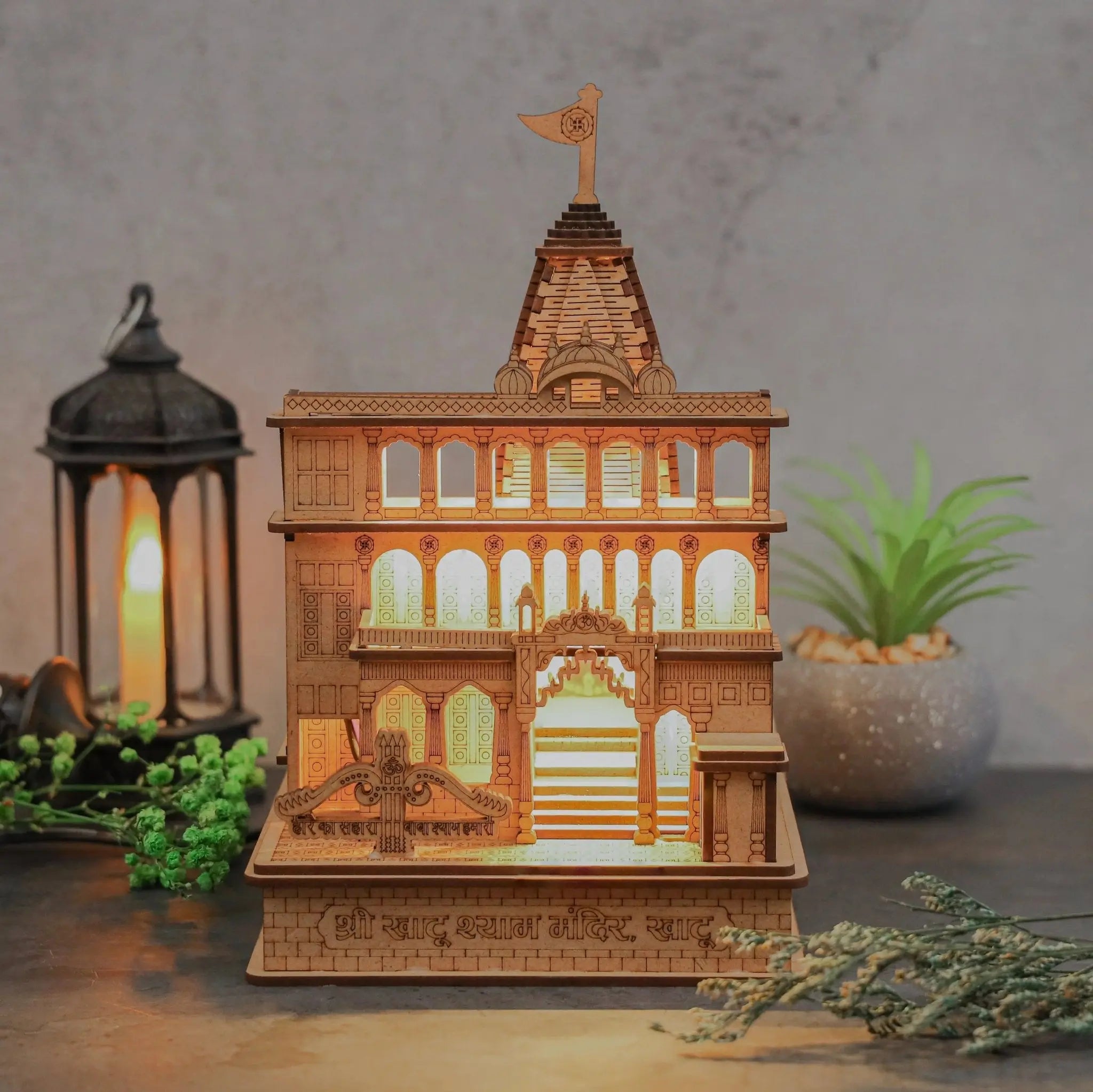 Khatushyam Ji Temple with LED Illumination - Perfect for Home Decor and Puja Room - Laser art