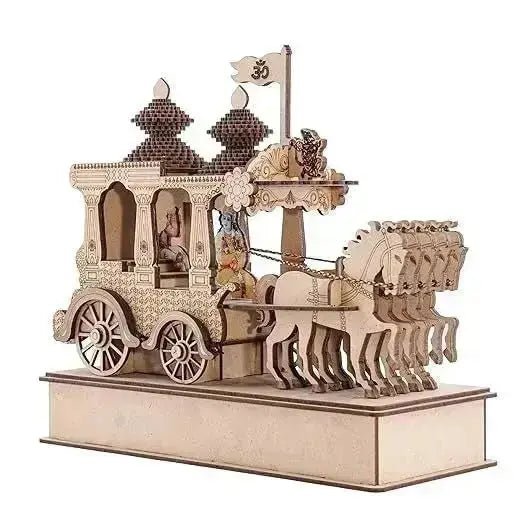 Krishna Arjuna Rath, MDF Spiritual Decor with Wooden Gift Box, 28.5x12.5x24 cm, Ideal for Gifting and Home Decor - Laser art