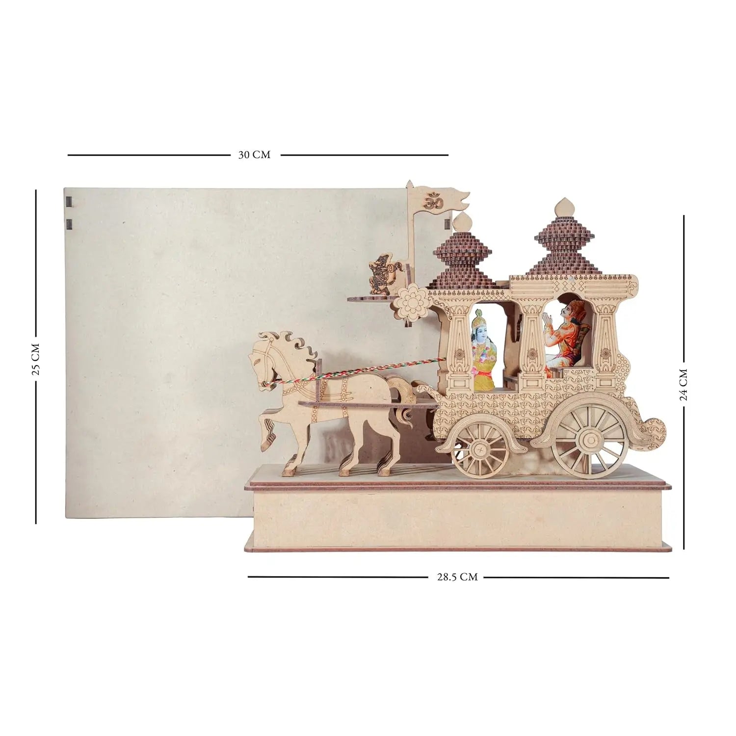 Krishna Arjuna Rath, MDF Spiritual Decor with Wooden Gift Box, 28.5x12.5x24 cm, Ideal for Gifting and Home Decor - Laser art