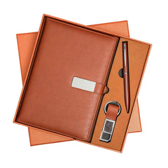 LASER ART Personalized 3-in-1 Brown Leather Gift Set: Elegant Diary, Premium Bullet Pen, and Custom Key-Chain – The Gift for the Modern Professional