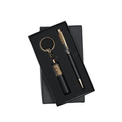 LASER ART Personalized Black and Gold Luxury Set: Premium Pen and Matching Key-Chain – The Gift for the Refined Individual