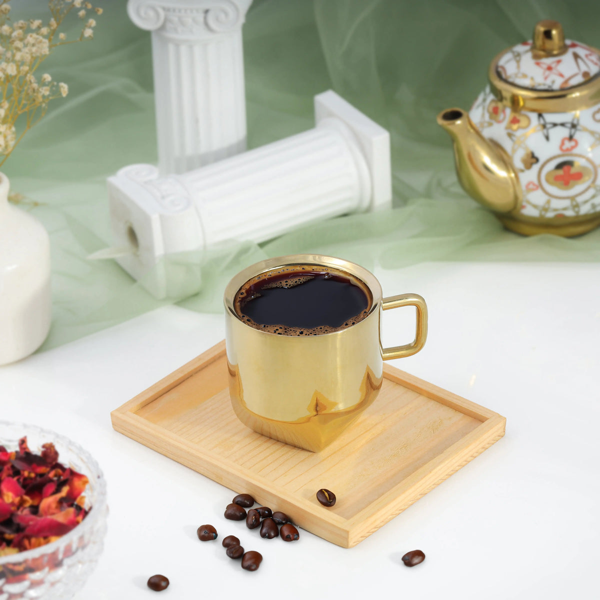 Luxury Gold-Plated Stainless Steel Coffee Mug - Elegant Tea Cup with Handle, Perfect for Home, Office, and Gift - Durable, and Stylish