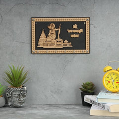 Ayodhya Ram Mandir Wooden Key Hold – Wall Mounted Organizer with Shri Ram Statue Design | 7 Hooks | Religious Home Décor | Devotional Gift for All