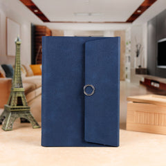 Modern Navy Blue Leather Notebook with Ring Closure