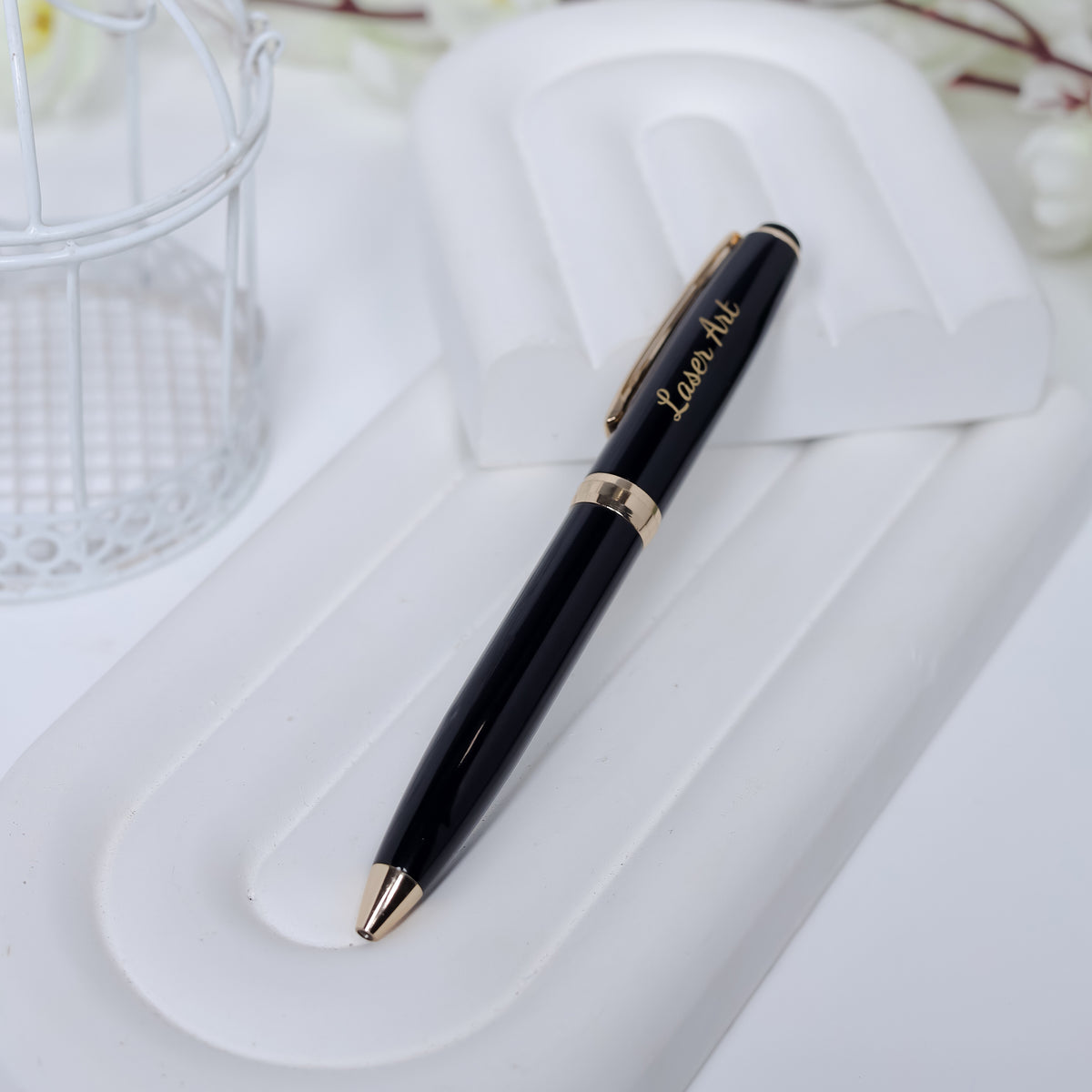 Elegant Black and Gold Ballpoint Pen with Personalized Laser Engraving - A Stylish Choice for Wedding Favors or Corporate Gifts