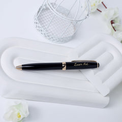 Elegant Black and Gold Ballpoint Pen with Personalized Laser Engraving - A Stylish Choice for Wedding Favors or Corporate Gifts
