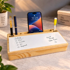 Pine wood multipurpose desk organizer with white board.