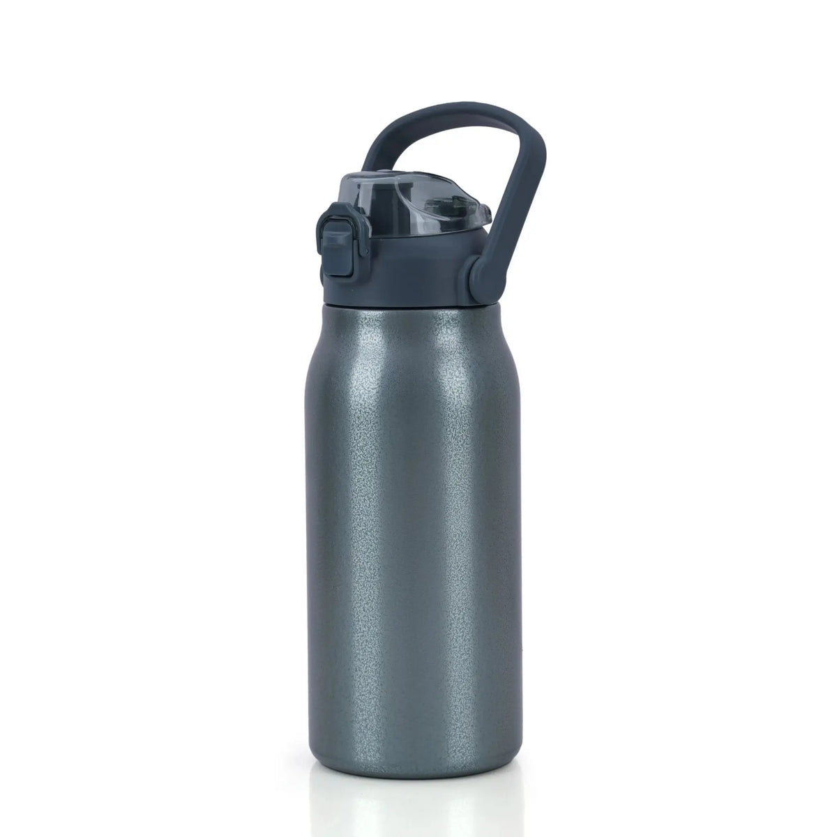 Modern Gray Stainless Steel Water Bottle with Flip-Top Lid and Carry Handle