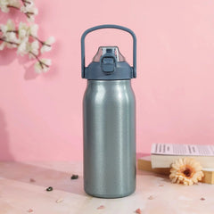 Modern Gray Stainless Steel Water Bottle with Flip-Top Lid and Carry Handle