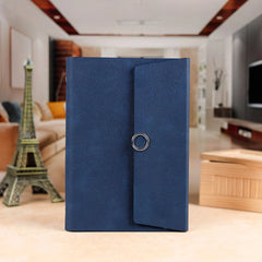 Modern Navy Blue Leather Notebook with Ring Closure