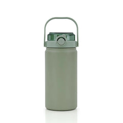 Sage Green Insulated Water Bottle with Carry Handle and Flip Lid