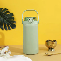 Sage Green Insulated Water Bottle with Carry Handle and Flip Lid