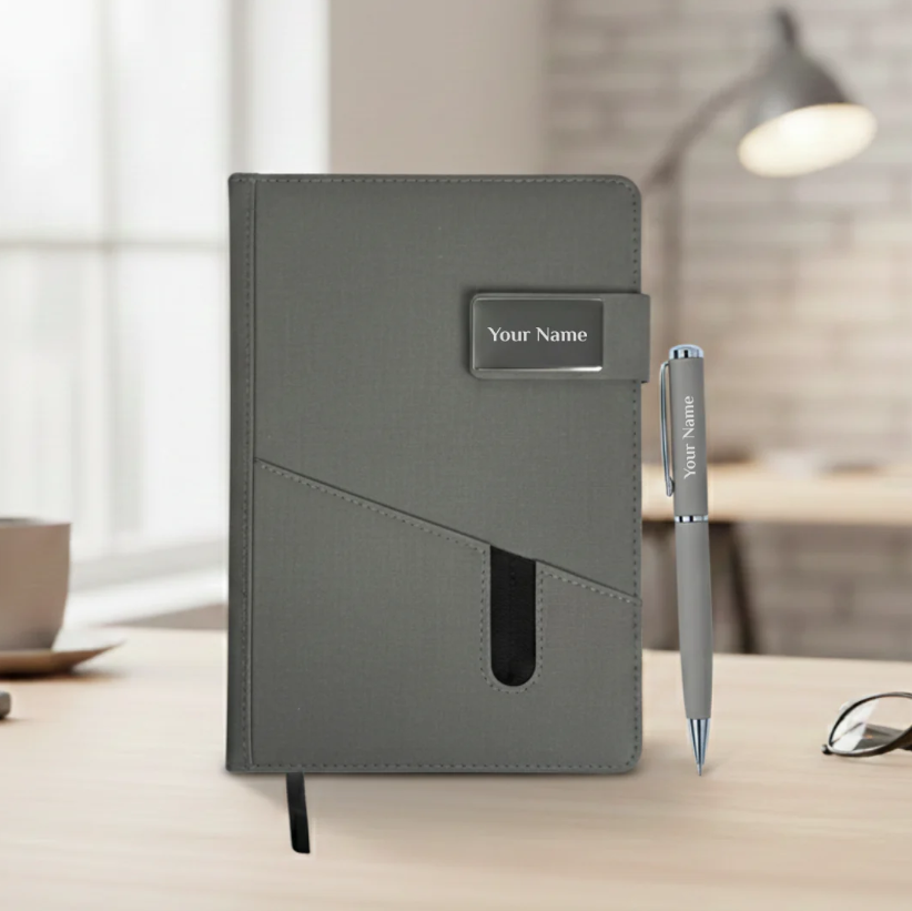 Personalized Diary & Pen Gift Set with Name Engraving | Executive Notebook Organizer