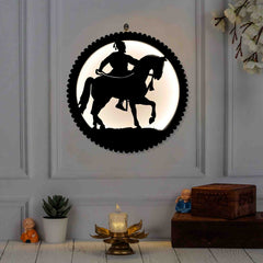 Wooden Shivaji Maharaj LED Wall Decor Lamp – Spiritual Wall Sconce for Home Décor, Living Room, Meditation, and Temple | Energy-Efficient Modern LED Backlight | Religious Hindu Gift (Shivaji Maharaj)