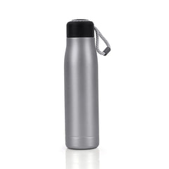 Sleek Silver Insulated Water Bottle with Carry Strap