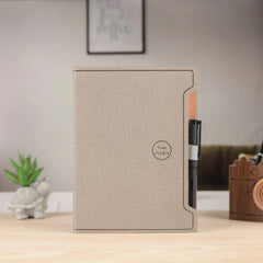 Sophisticated Beige Linen Notebook with Pen Holder