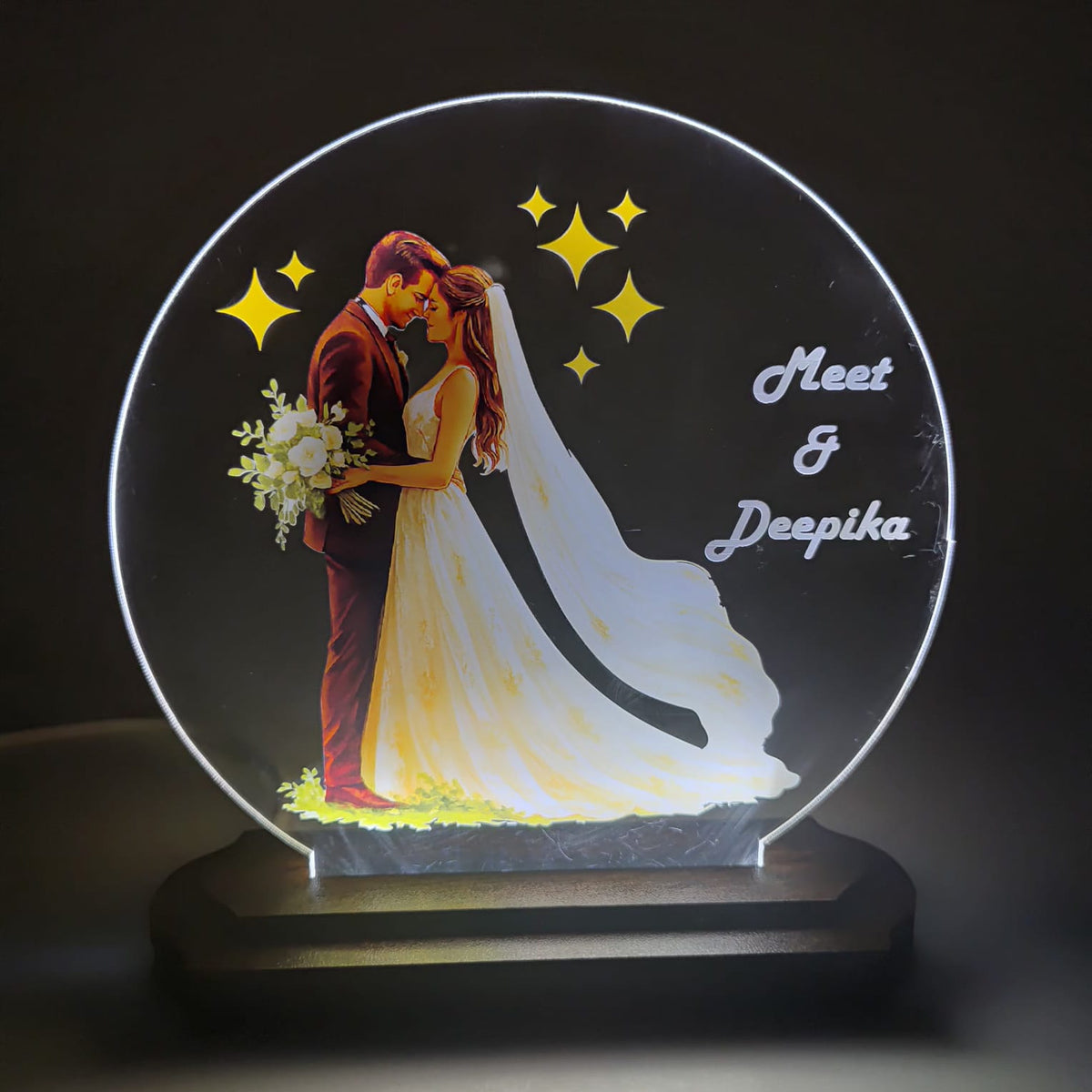 LASER ART Personalized Wedding Gift | Customized LED Acrylic Lamp for Couple | Name Engraved Table Lamp | Anniversary Gift for Husband Wife | LED Night Light for Bedroom, Living Room, Desk